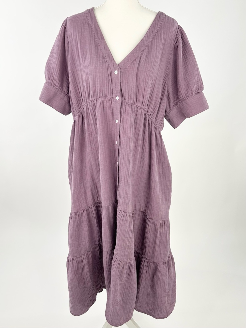 Madewell Lightspun Tiered Midi Dress 16 Dusk Peri Cotton Gauze Button Front